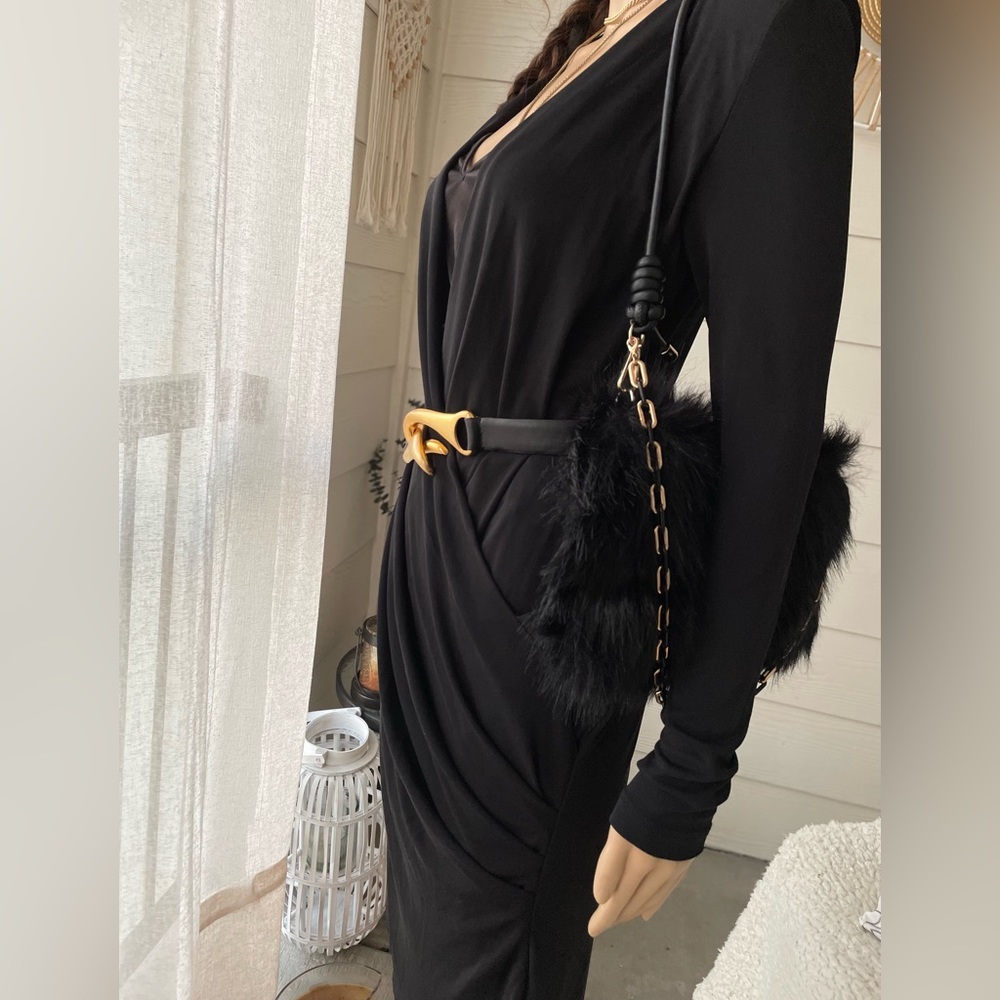 Mango Basics Black Long Sleeve Knee Length Dress